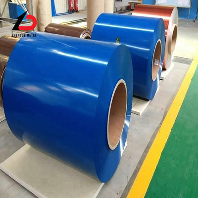 مطاط حار 0.5 * 1250mm 3019 Ral 5030 Ral 9002 Ral 3020 PPGI Dx51d 20/5um 0.47mm سميكة ملونة مغلفة / طلاء مسبق لفائف الفولاذ المغلف