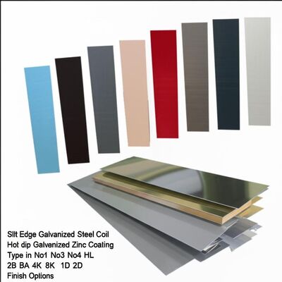 لفائف صلب مجلفن بالغمس على الساخن بحافة مشقوقة بعرض 600-1500 مم وخيارات تشطيب No1 No3 No4 HL 2B BA 4K 8K 1D 2D